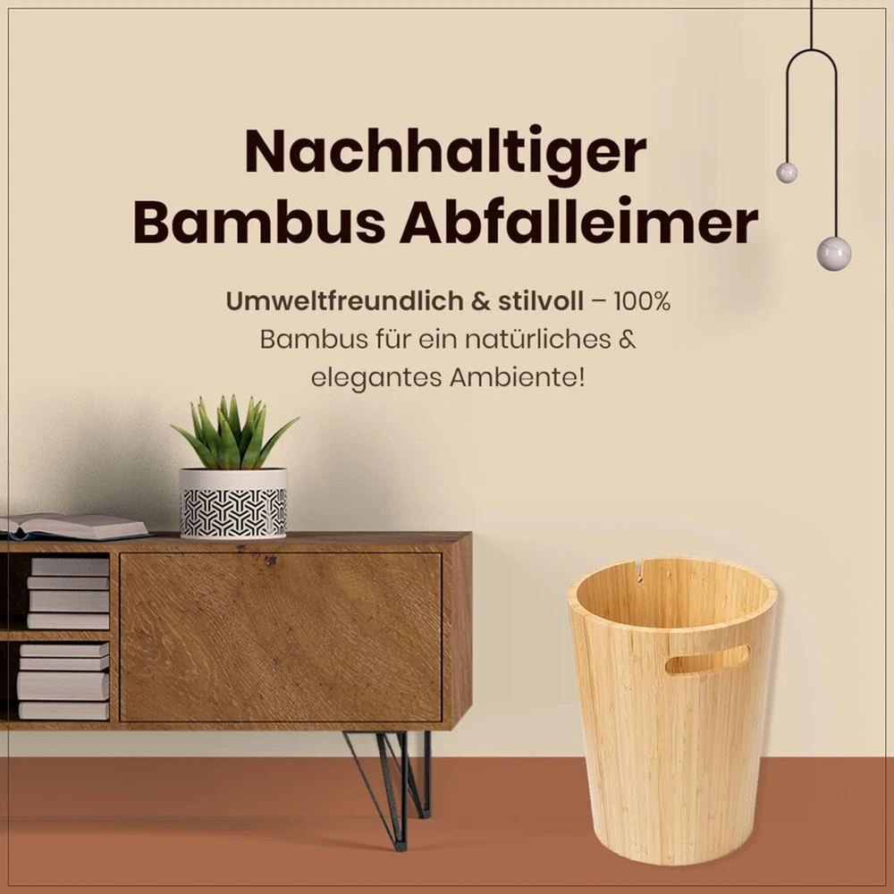 Grana Home Koby bambukinis popieriaus krepšys - 8.5 L atliekų dėžė su maišelio laikikliu - stilinga ir tvari dėžė biurui, vonios kambariui ir svetainei (natūralus)