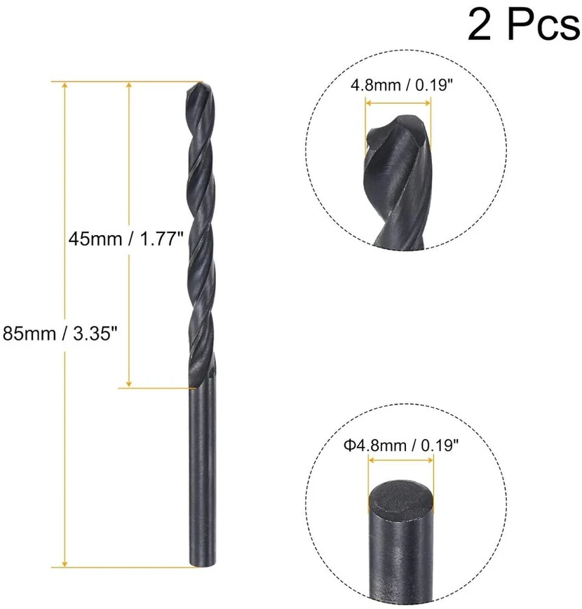 Grąžtų rinkinys iš greitaeigės plieno, 4.8 mm, 2 vnt.
