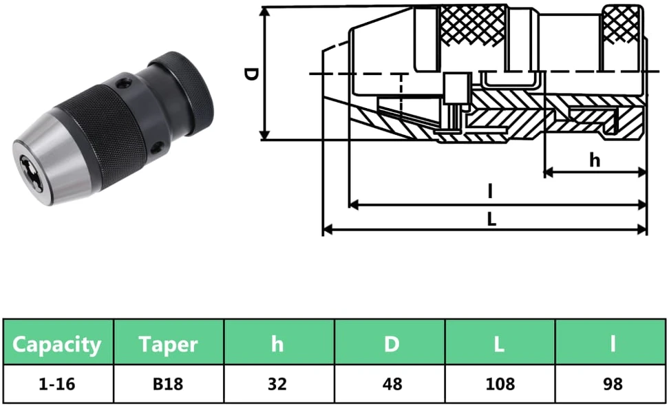 Greito atleidimo grąžto griebtuvas, MT3-B18 su 16mm suspaudimu 1-16B16