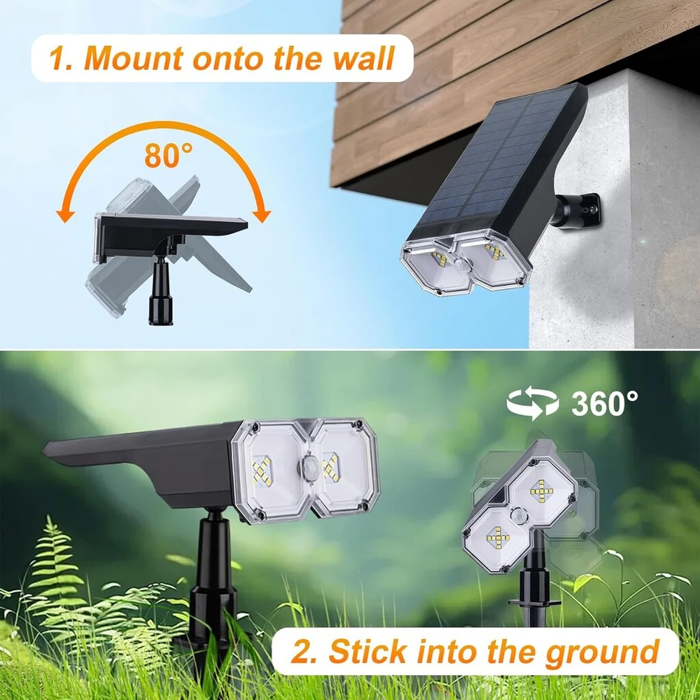 Grifema gd251-2, led saulės šviestuvai lauko sodui, 5 režimai, 3000 k šilta balta saulės prožektorius, 2 vnt. saulės šviestuvų rinkinys laukui, ip65 atsparus vandeniui sodo apšvietimas, skirtas takui, kiemui, vejai