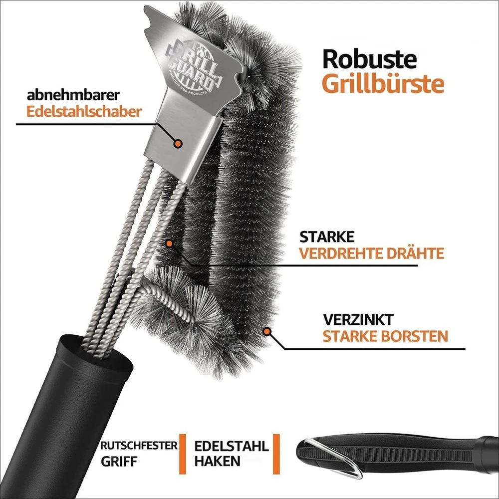 Grilis Guard bbq grilio valymo šepetys ir grandiklis - grilio vielinis šepetys griliui - 45 cm nerūdijančio plieno grilio grotelių valiklis - grilio priedai ir įrankiai weber dujiniams/angliniams/elektriniams/infraraudonųjų spindulių griliams - dovanos vyr