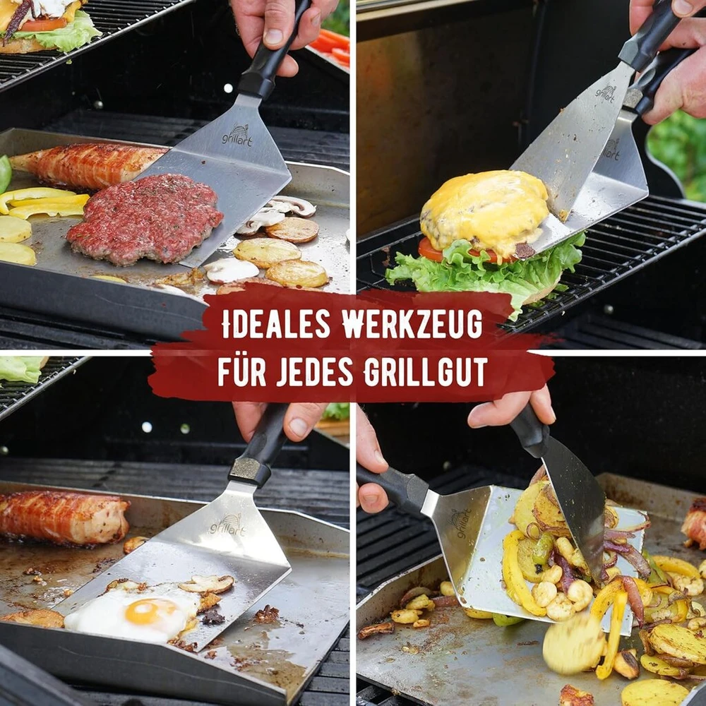 Grillart® Premium grilio mentelių rinkinys, pagamintas iš aukštos kokybės nerūdijančio plieno, skirtas smulkintiems mėsainiams, įskaitant 30 vnt. mėsainių popieriaus - grilio mentelė plančiai ir teppanyaki - nerūdijančio plieno grilio mentelė -