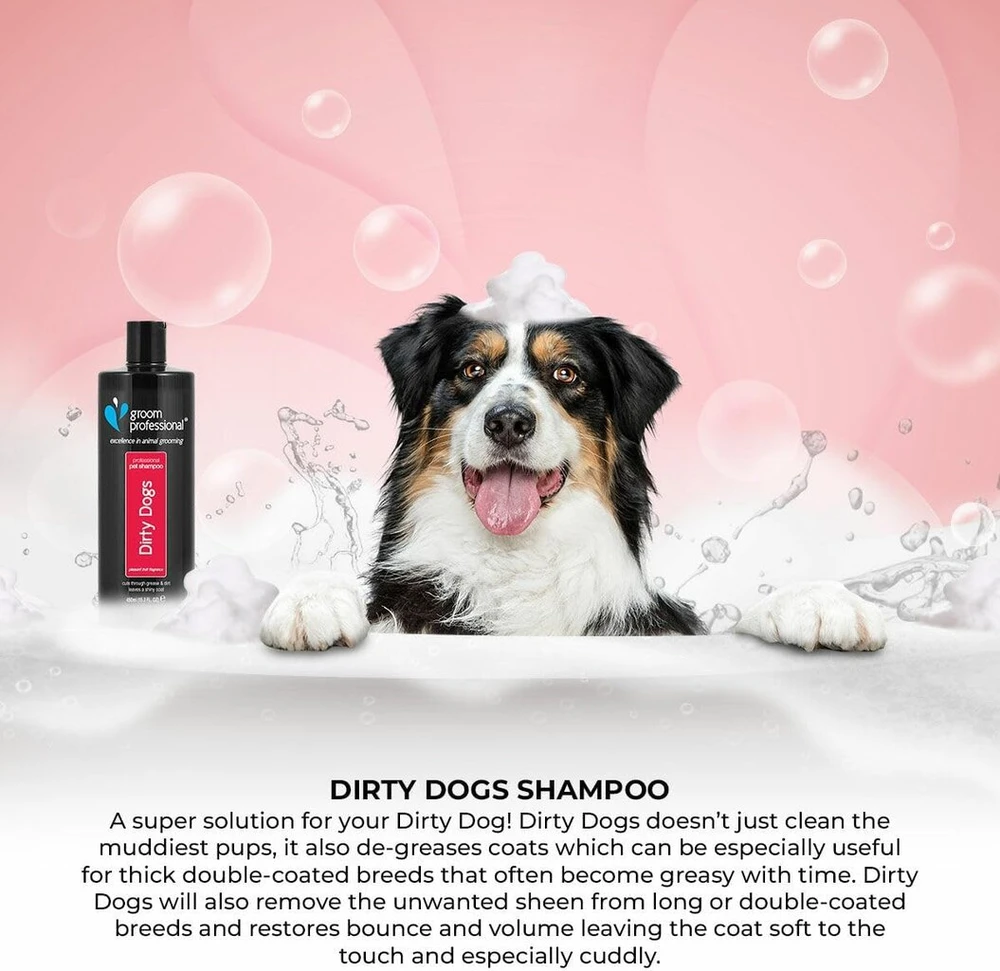Groom Professional Dirty Dogs šampūnas šunims - šampūnas nuo šunų kvapo - giliai valantis šampūnas šunims - skirtas nešvariam ir riebiam kailiui - palieka kailį minkštą ir švarų, 450 ml