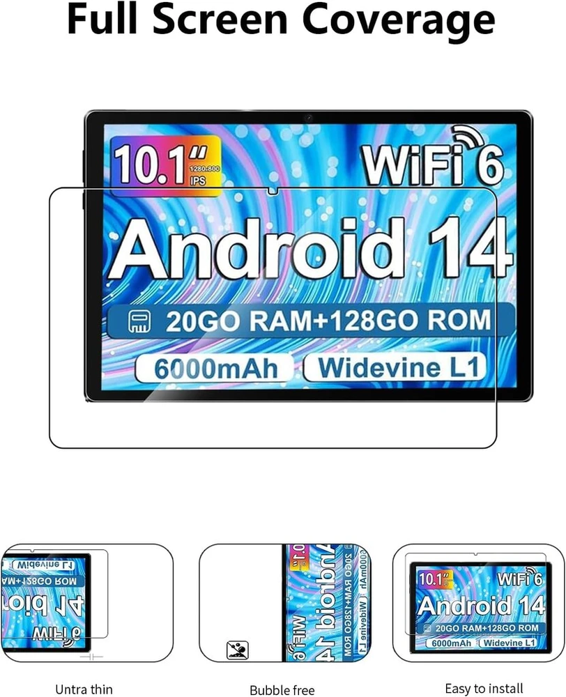 Grūdinto stiklo ekrano apsauga, skirta Fezawio F11 10 colių Android planšetiniam kompiuteriui – didelis skaidrumas, atsparumas įbrėžimams, apsauga nuo pirštų atspaudų (2 vnt.)