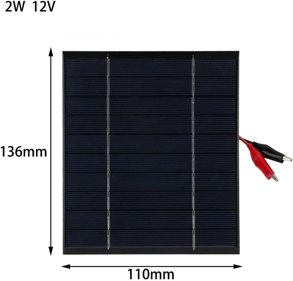 Gtiwung 12 V 2 W 136 x 110 mm saulės baterija su krokodilo spaustukais, mikro mini saulės elementų plokštė, skirta saulės energijai, "pasidaryk pats", mokslo projektams