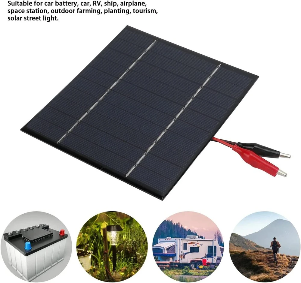 Gtiwung 12 V 2 W 136 x 110 mm saulės baterija su krokodilo spaustukais, mikro mini saulės elementų plokštė, skirta saulės energijai, "pasidaryk pats", mokslo projektams