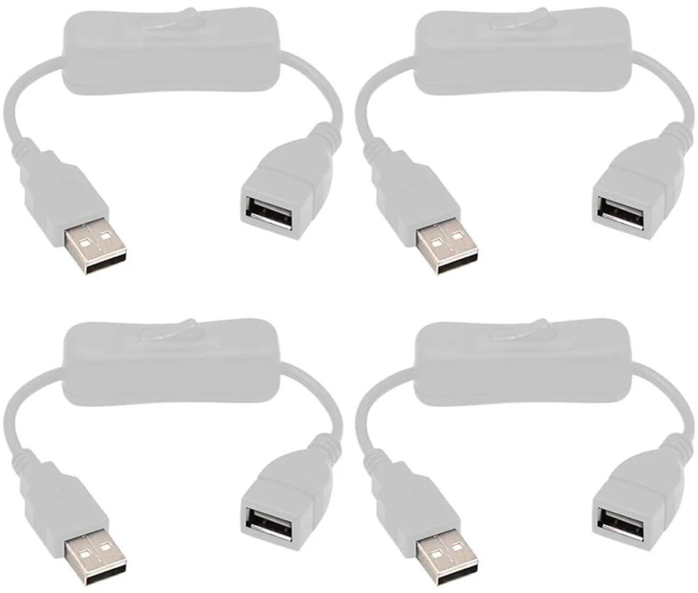 Gtiwung 4 vnt. Usb kabelių su įjungimo/išjungimo jungikliu, Usb tėviškas-moteriškas prailginimo laidas 35 cm baltas, skirtas Led stalinei lempai, Led juostai