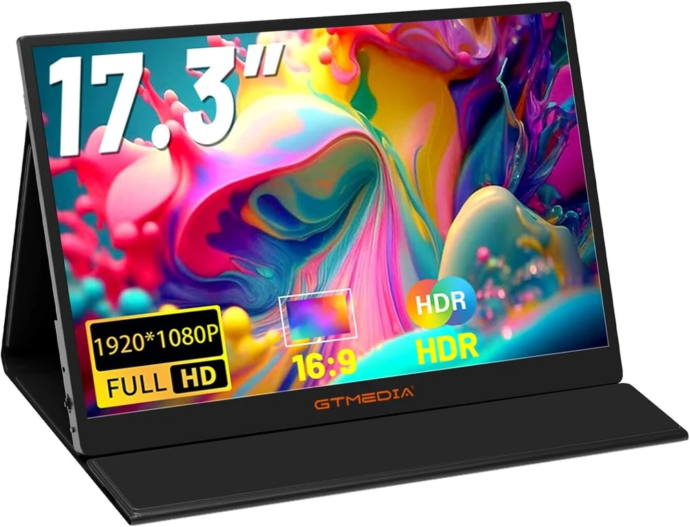 Gtmedia 17.3 colių išorinis nešiojamojo kompiuterio monitorius, nešiojamas 60 Hz greitas atnaujinimo dažnis nešiojamam kompiuteriui 1080p Ips Fhd, nešiojamas, suderinamas su keliomis sistemomis su Hdmi/type C, Plug and Play