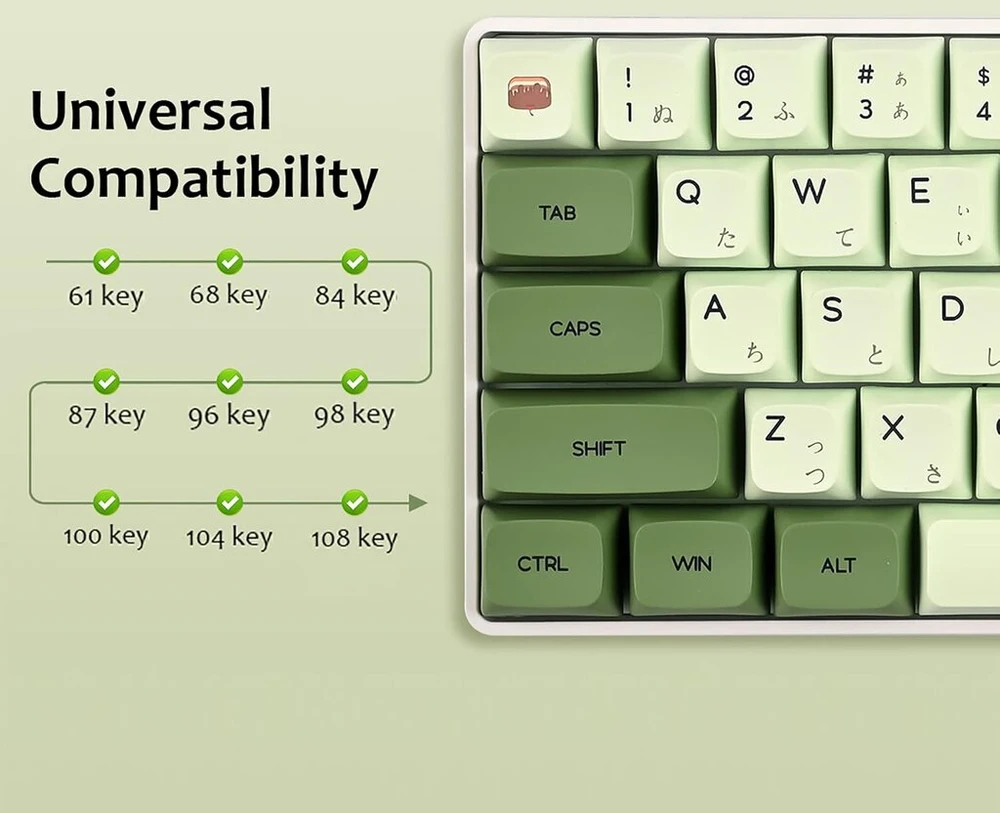 Gtsp Xda profilio japoniški klavišų dangteliai 60% Pbt 122 klavišų rinkinys, skirtas Cherry Mx dangteliams Tenkeyless 60% 65% žaidimų klaviatūrai (matcha)