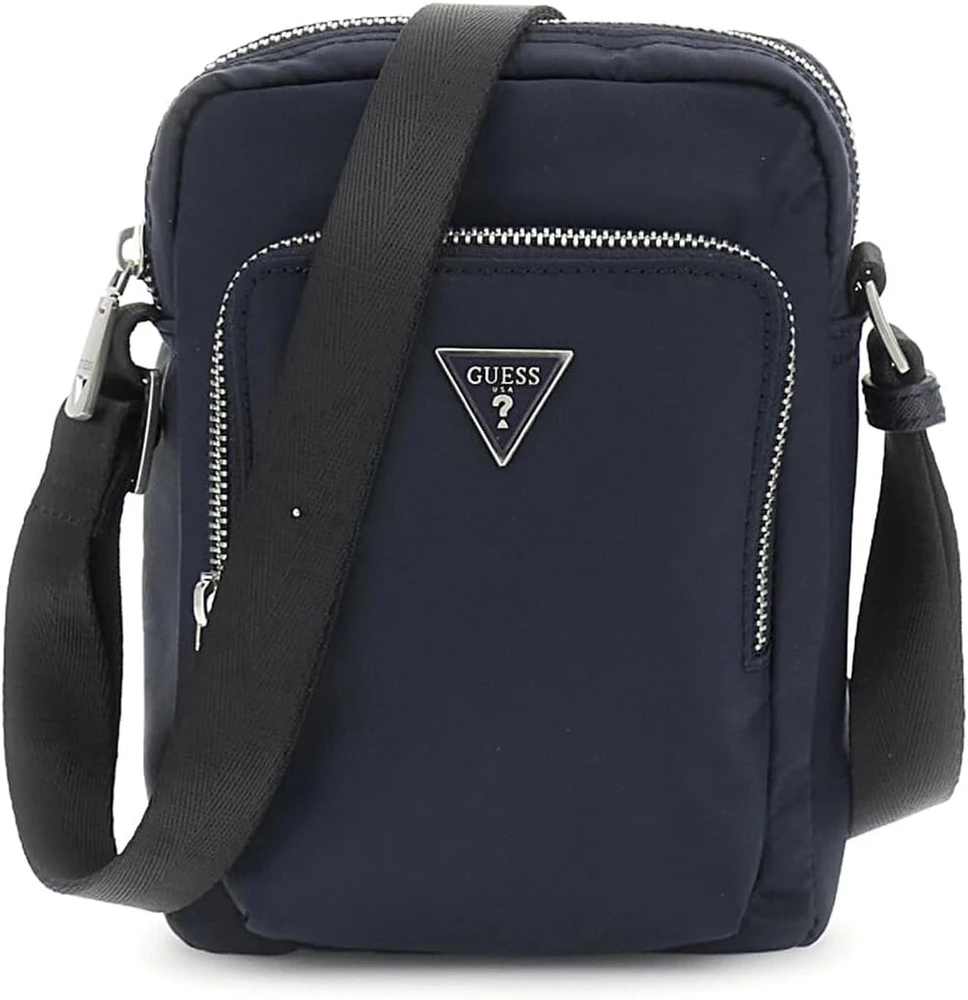 Guess Certosa Nylon Eco Crossbody dviguba kišenė tamsiai mėlyna, tamsiai mėlyna