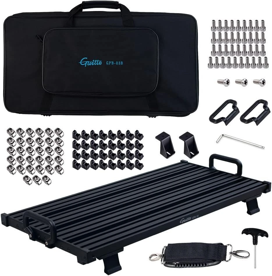 Guitto gitaros pedalboard'as - tvirtinimo blokai fiksuotiems efektų pedalams, aliuminio lydinys, be velcro, Gpb-03