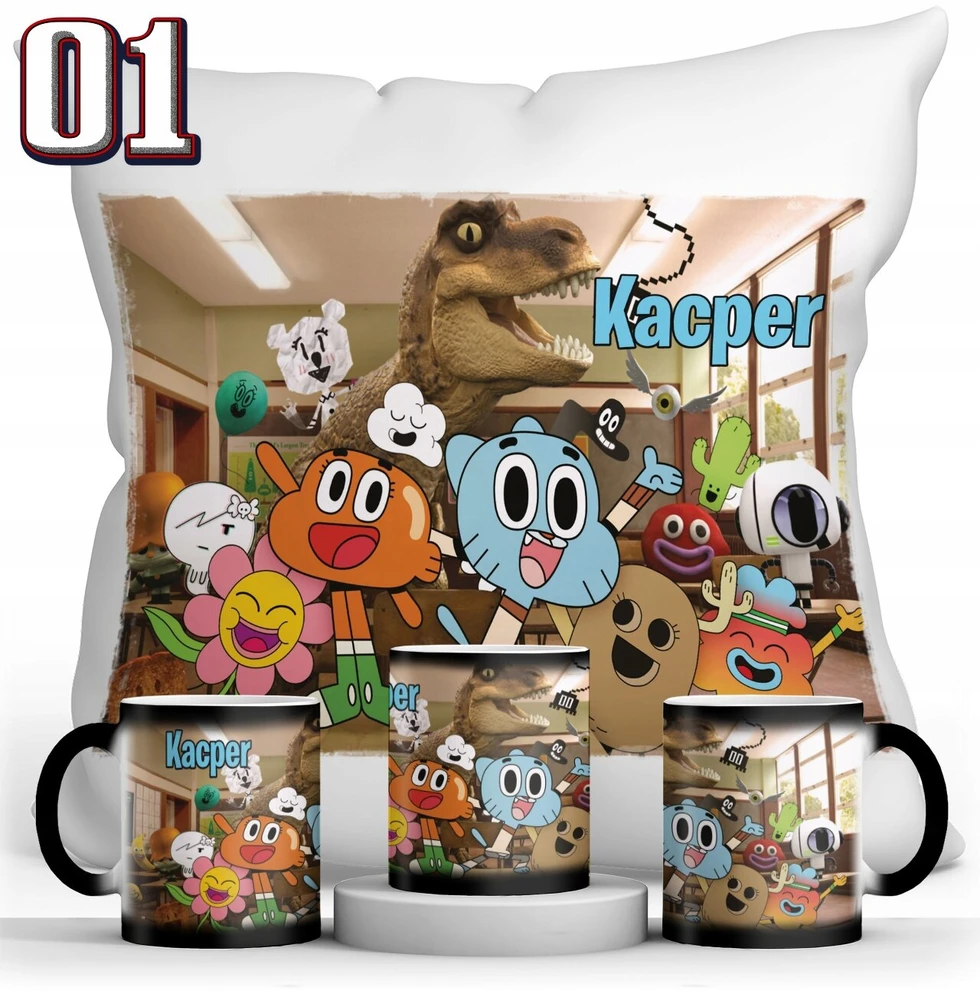 Gumball magiškas puodelis + pagalvė + vardo rinkinys