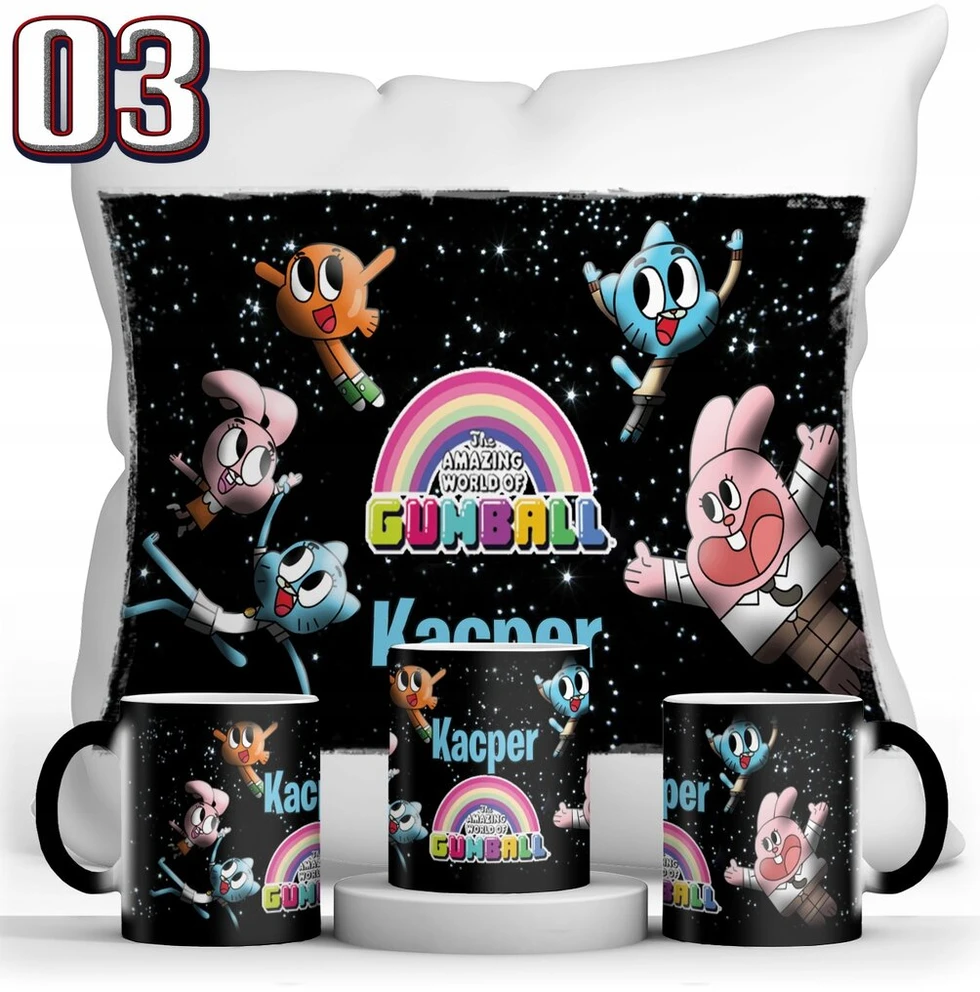 Gumball magiškas puodelis + pagalvė + vardo rinkinys