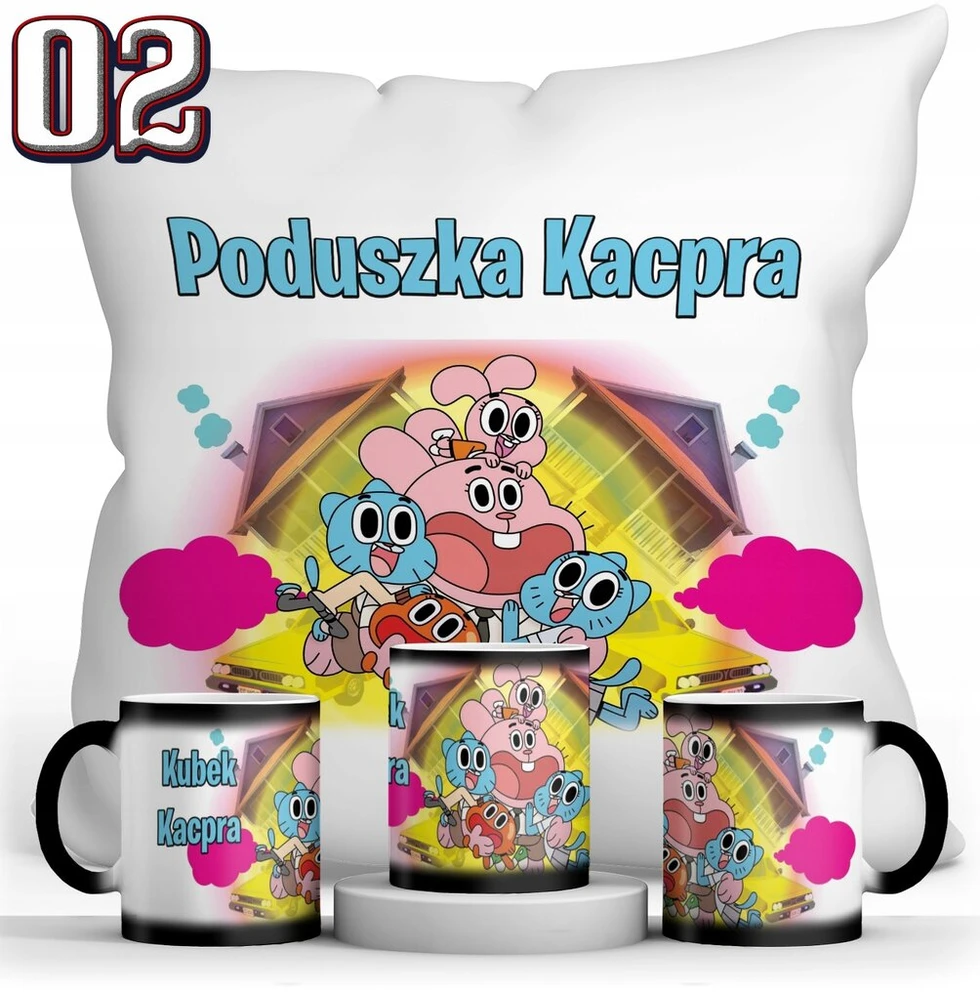Gumball magiškas puodelis + pagalvė + vardo rinkinys