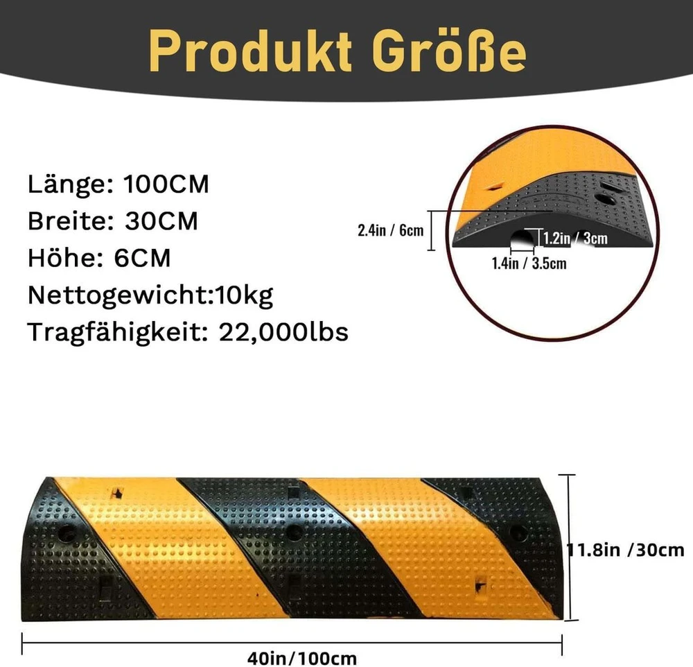 Guminis kabelių tiltelis 2 kanalų kabelių rampa apsauga nuo pervažiavimo 100 x 30 x 6 cm pervažiavimo grindų slenksčio tiltelio rampa kabeliams lauke greičio mažinimo slenkstis