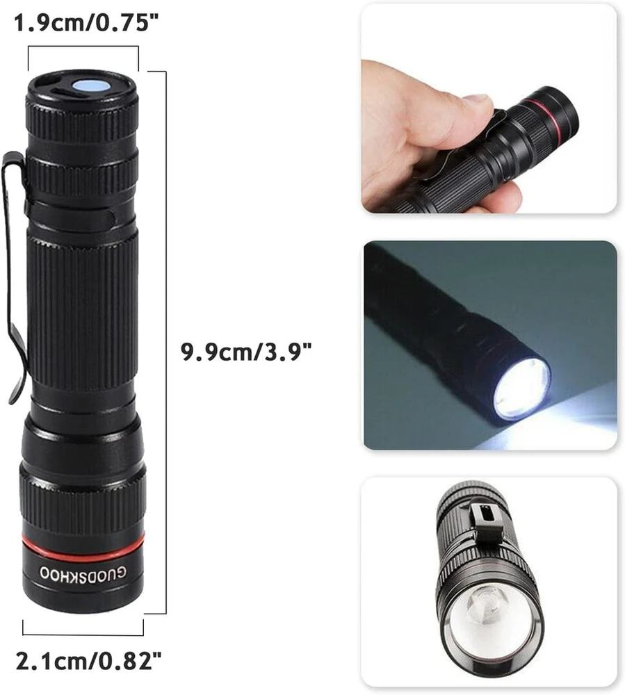 Guodskhoo led žibintai, įkraunami, itin ryškus žibintas, mažas rankinis šviestuvas, priartinamas, atsparus vandeniui, 3 šviesos režimai, žibintuvėlis stovyklavimui, žygiams, lauke, avarinei situacijai, dovana, 2 vnt.