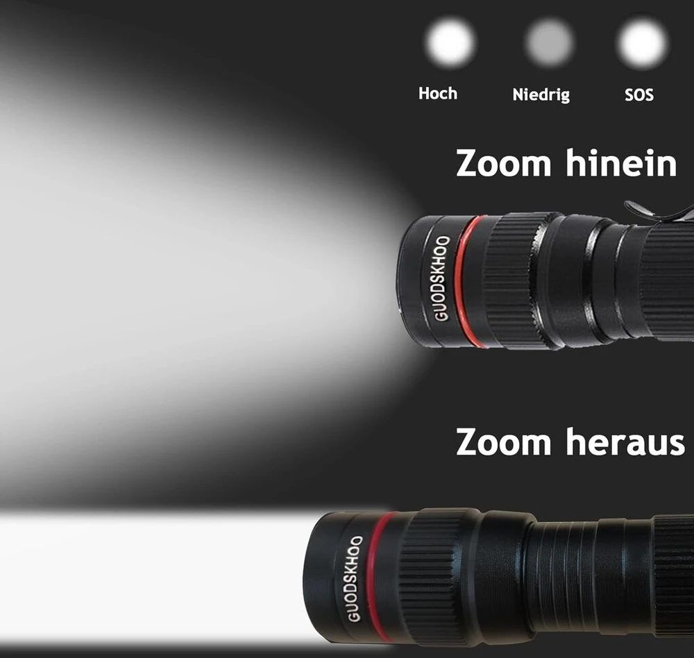 Guodskhoo led žibintai, įkraunami, itin ryškus žibintas, mažas rankinis šviestuvas, priartinamas, atsparus vandeniui, 3 šviesos režimai, žibintuvėlis stovyklavimui, žygiams, lauke, avarinei situacijai, dovana, 2 vnt.