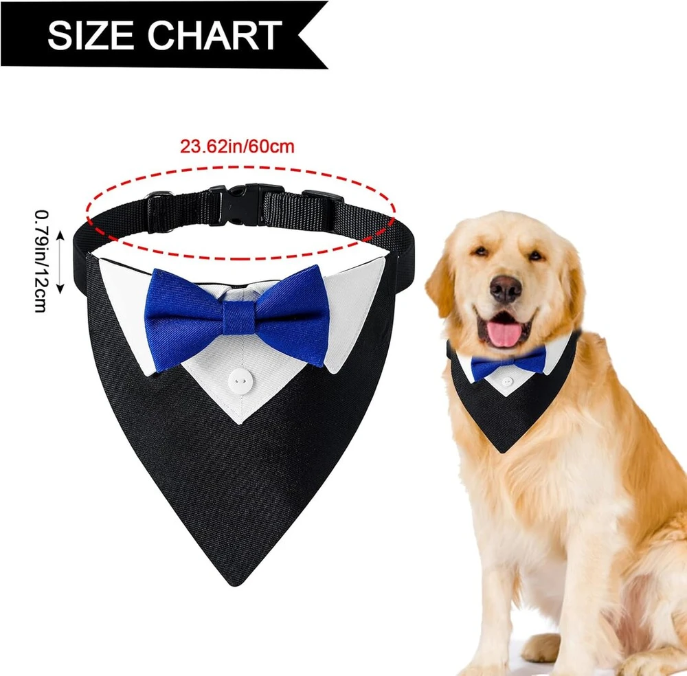Hacraho formalus šuns smokingo bandana, 1 vnt., reguliuojama, mėlyna, vestuvinė apykaklė su peteliške ir kaklaraiščiu, smokingo bandana su apykakle vidutiniams dideliems šunims, didelė