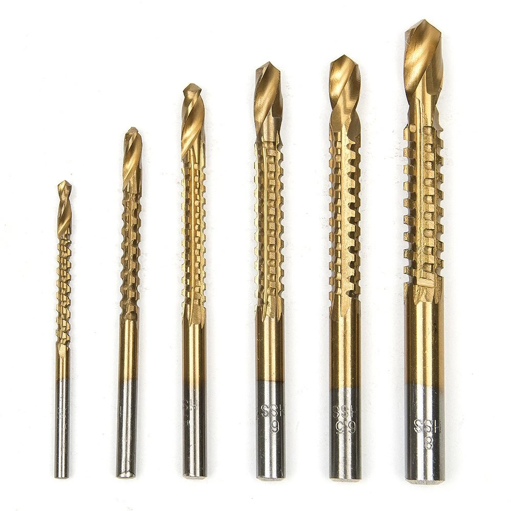 Hakkain 6 dalių gręžimo pjūklų rinkinys Hss plienas titanas medienos apdirbimui 3 mm 4 mm 5 mm 6 mm 6,5 mm 8 mm mini