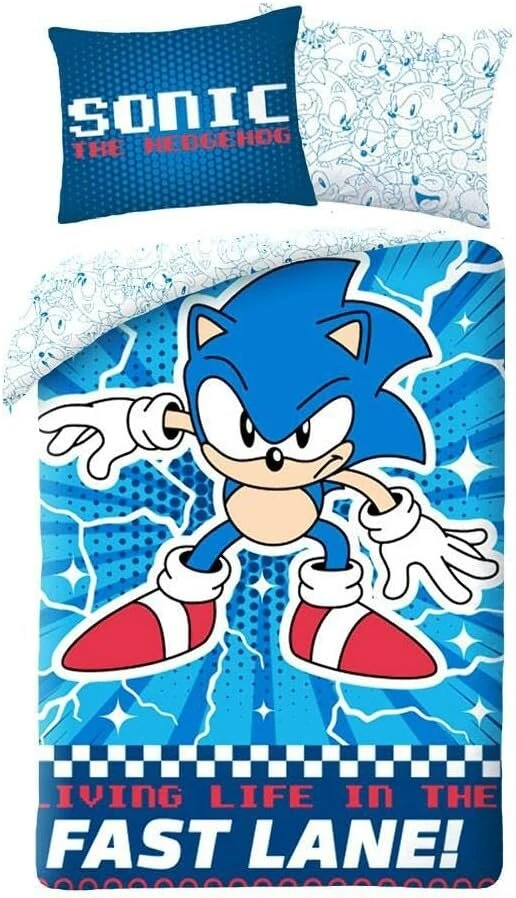 Halantex patalynės komplektas sonic the hedgehog - sonic - antklodės užvalkalas 140 x 200 cm su pagalvės užvalkalu 70 x 90 cm - 100% medvilnė, įvairiaspalvis