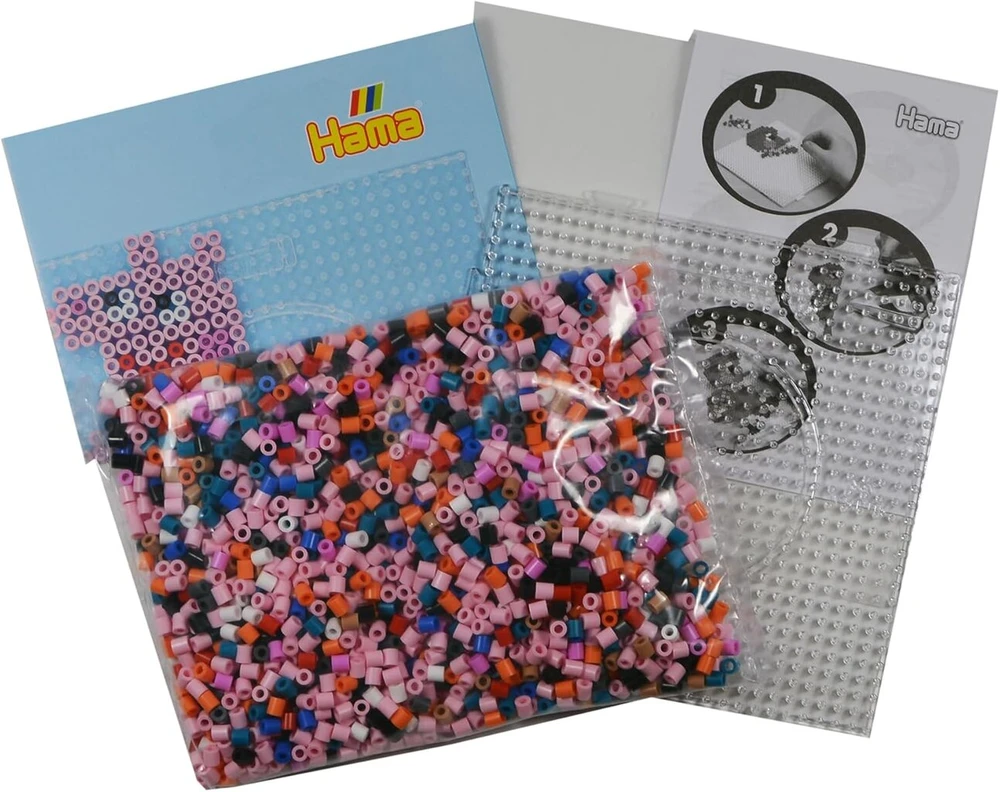 Hama Perlen 7965 Peppa Pig mažas dovanų rinkinys su apytiksliai 2000 spalvotų Midi karoliukų, kurių skersmuo 5 mm, smeigtukų plokštelė, įskaitant lyginimo popierių, kūrybinės rankdarbių pramogos jauniems ir seniems