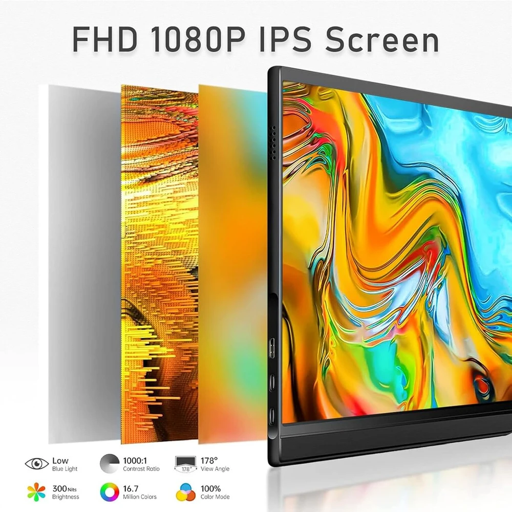 Hamtysan Nešiojamas monitorius 15.6 colių Fhd 1080p Usb C Hdmi žaidimų itin plonas Ips ekranas su išmaniuoju dėklu garsiakalbiu, Hdr Plug & Play, išorinis monitorius nešiojamam kompiuteriui