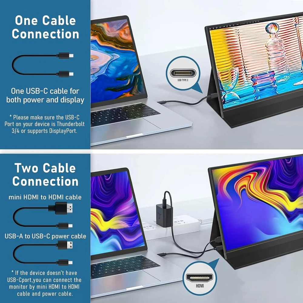Hamtysan Nešiojamas monitorius 15.6 colių Fhd 1080p Usb C Hdmi žaidimų itin plonas Ips ekranas su išmaniuoju dėklu garsiakalbiu, Hdr Plug & Play, išorinis monitorius nešiojamam kompiuteriui