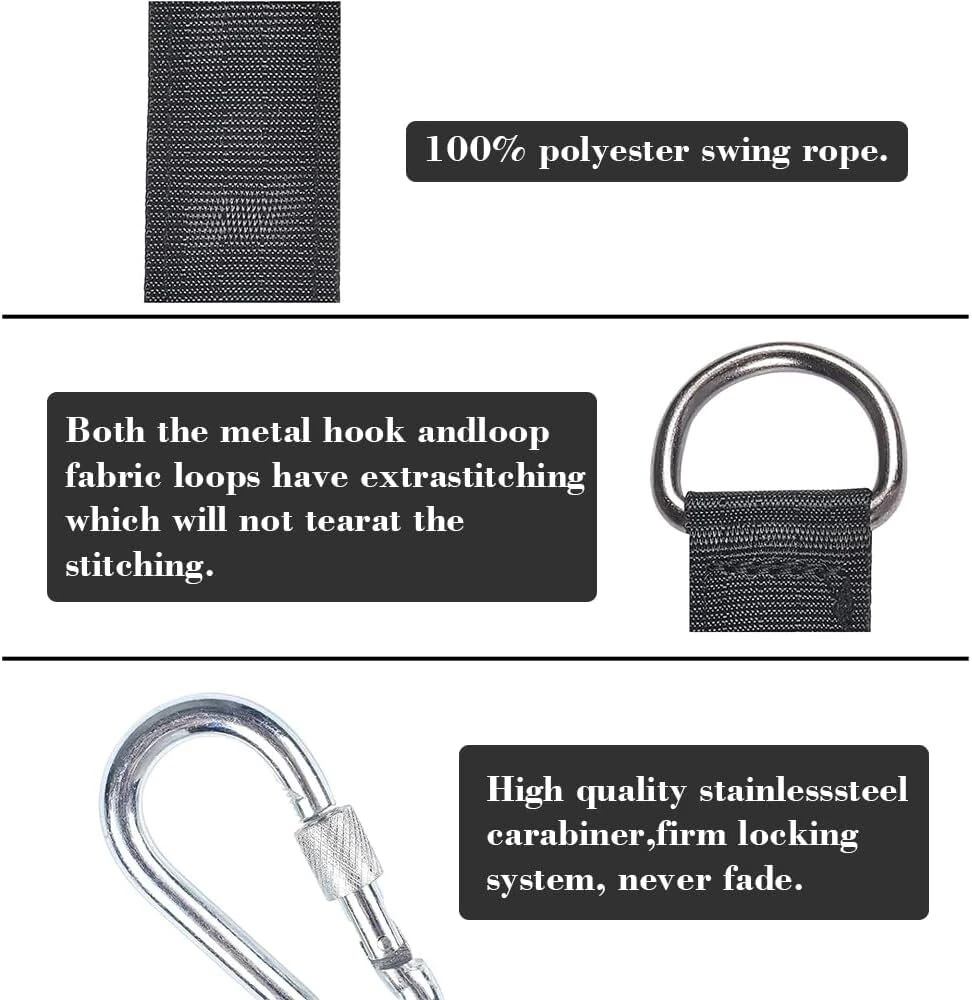 Hanging Kit Hammock, 4 dalių hamako tvirtinimo sūpynės, pakabinimo priedas nailoninis pakabinimo dirželis su 4 karabinais D formos žiedais vidaus lauko sūpynių hamakams
