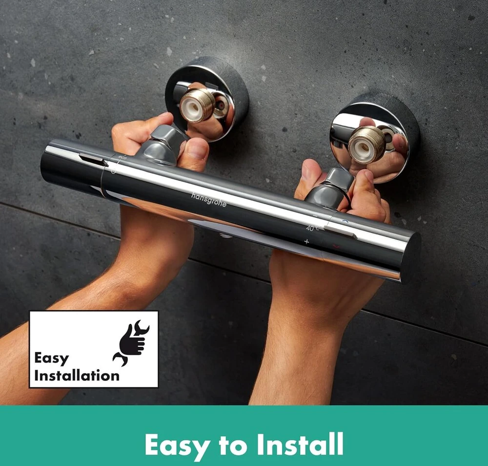 Hansgrohe Ecostat Fine 13324000 potinkinis dušo termostatas su Ecostop+, dušo maišytuvas su apsaugos užraktu (safetystop) ties 40 °c, termostatas dušui, maišytuvas 1 vartotojui, chromas