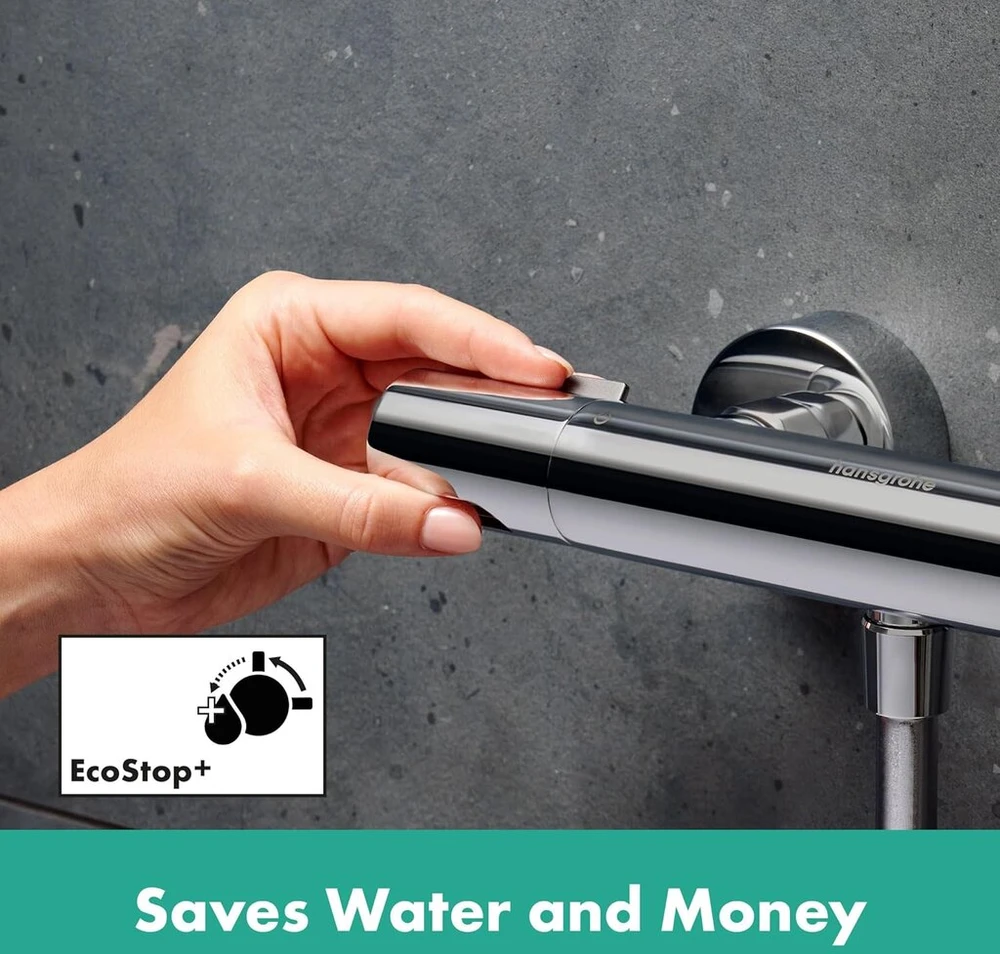 Hansgrohe Ecostat Fine 13324000 potinkinis dušo termostatas su Ecostop+, dušo maišytuvas su apsaugos užraktu (safetystop) ties 40 °c, termostatas dušui, maišytuvas 1 vartotojui, chromas