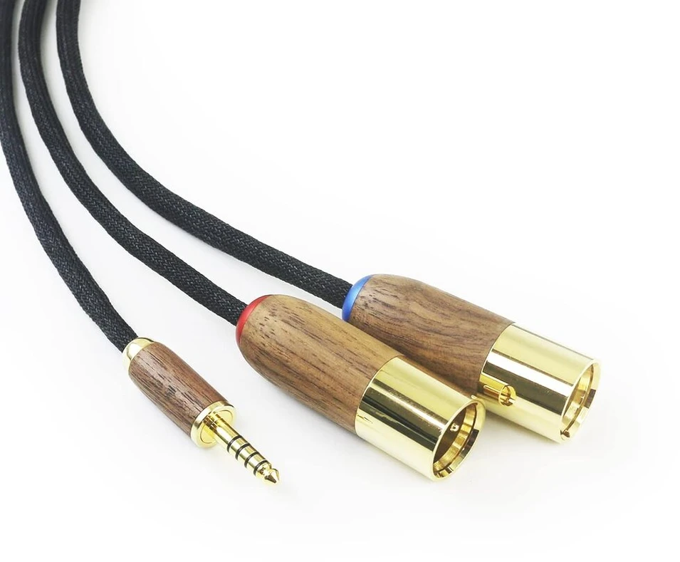 Hansnby 4,4 mm subalansuotas vyriškas į 2 Xlr vyriškas dvigubas Xlr vyriškas audio adapterio kabelis 4,4 mm subalansuotas kabelis 6n Occ vario sidabruotas kabelis riešutmedžio medinis korpusas 1 m/3,3 pėdos/39 coliai