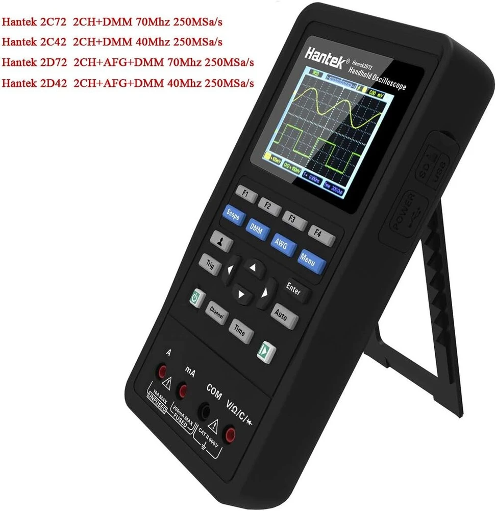 Hantek 2c72 mini nešiojamas osciloskopas skaitmeninis multimetras usb portable 2 kanalų 70mhz 250msa/s daugiafunkcis testeris