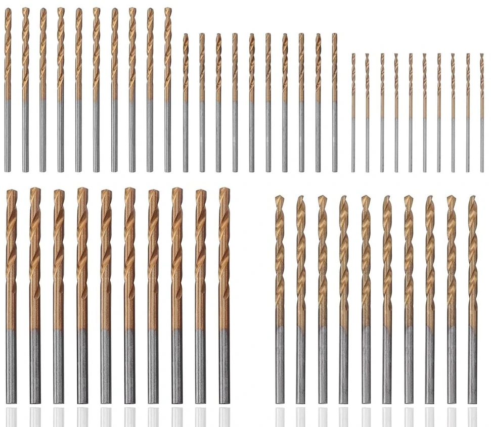 Haotrade 50 dalių rankinis grąžtas, mini grąžtų rinkinys, Hss mikro grąžtų rinkinys, greitojo plieno grąžtas, titano danga, grąžtas metalui, aliuminiui, plastikui, plienui, medžiui