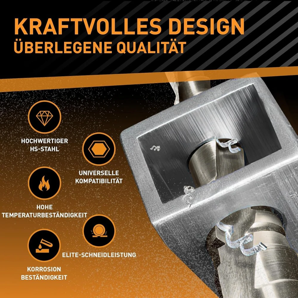 Hardtwerk pakopinis grąžtas | kūginio grąžto skersmuo 4–32 mm | pagamintas iš aukštos kokybės Hss | universalus trikampis kotas | skutimo grąžtas idealiai tinka metalui, medžiui, plastikui | 15 lygių kūginis grąžtas | ilgaamžis