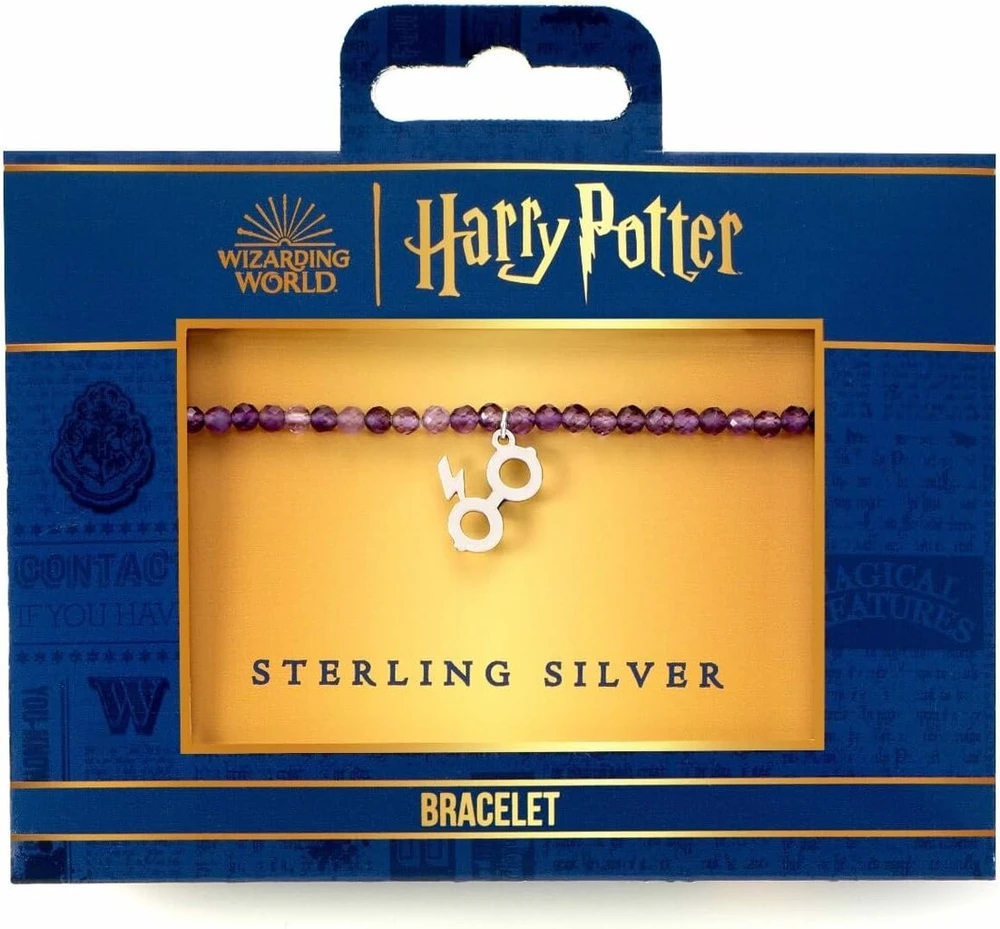 Harry potter sidabrinė apyrankė su kristalų žaibo simboliu ir akinių pakabuku - vienas dydis - sidabro