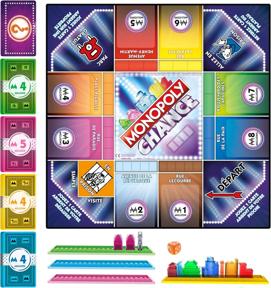 Hasbro Monopolis Happiness Fast Monopolis stalo žaidimas šeimai, skirtas 2–4 žaidėjams, apytiksliai 20 minučių (prancūziška versija)