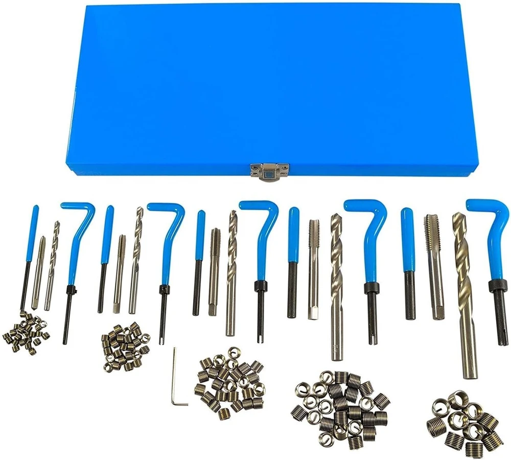 Haskyy sriegių remonto komplektas 131 vnt. I M5, M6, M8, M10, M12 I vidinis sriegis, sriegiklis I įdėklų movos