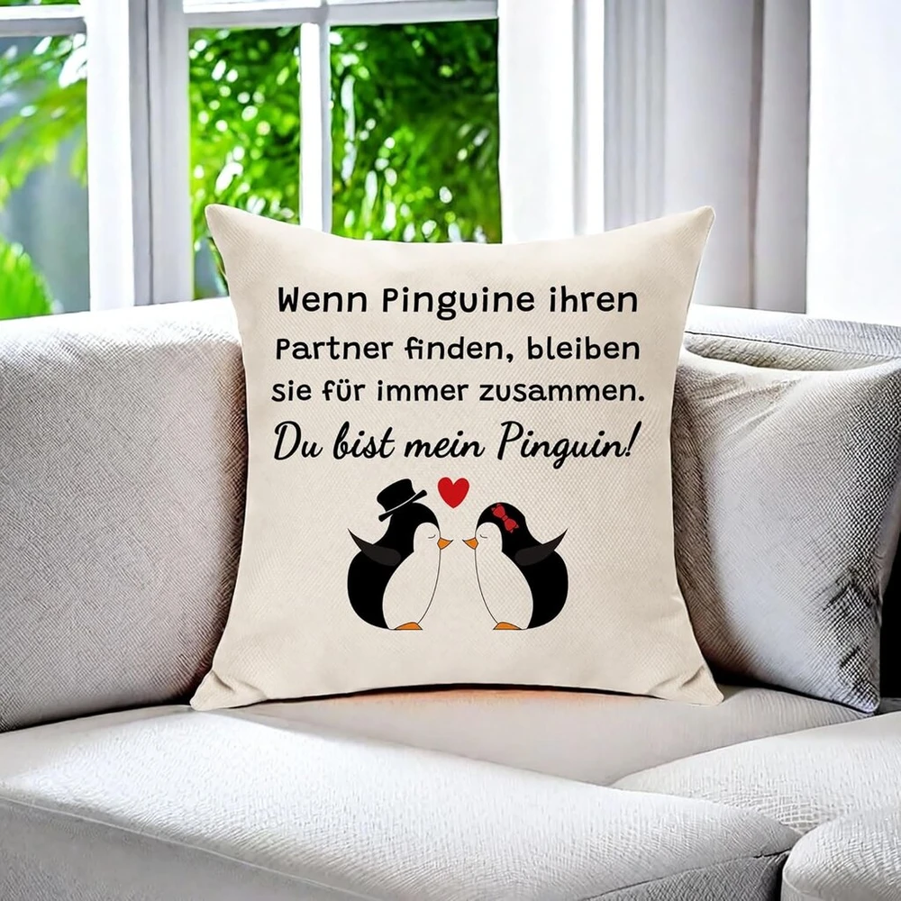 Hasodeo Penguin pagalvėlės užvalkalas 45 x 45 cm - originali dovana moterims, vyrams, poroms, merginai, vyrui, partneriui - dekoratyvinė pagalvėlė Valentino dienai, jubiliejui, gimtadieniui