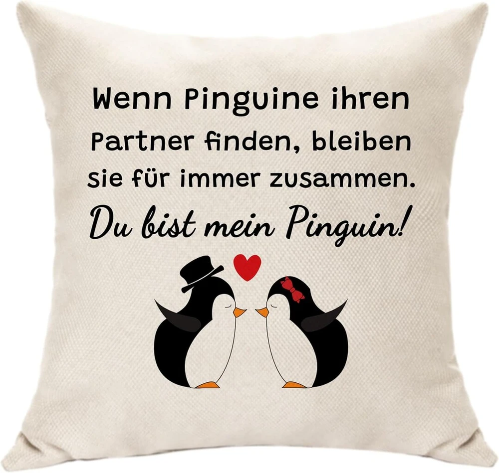 Hasodeo Penguin pagalvėlės užvalkalas 45 x 45 cm - originali dovana moterims, vyrams, poroms, merginai, vyrui, partneriui - dekoratyvinė pagalvėlė Valentino dienai, jubiliejui, gimtadieniui