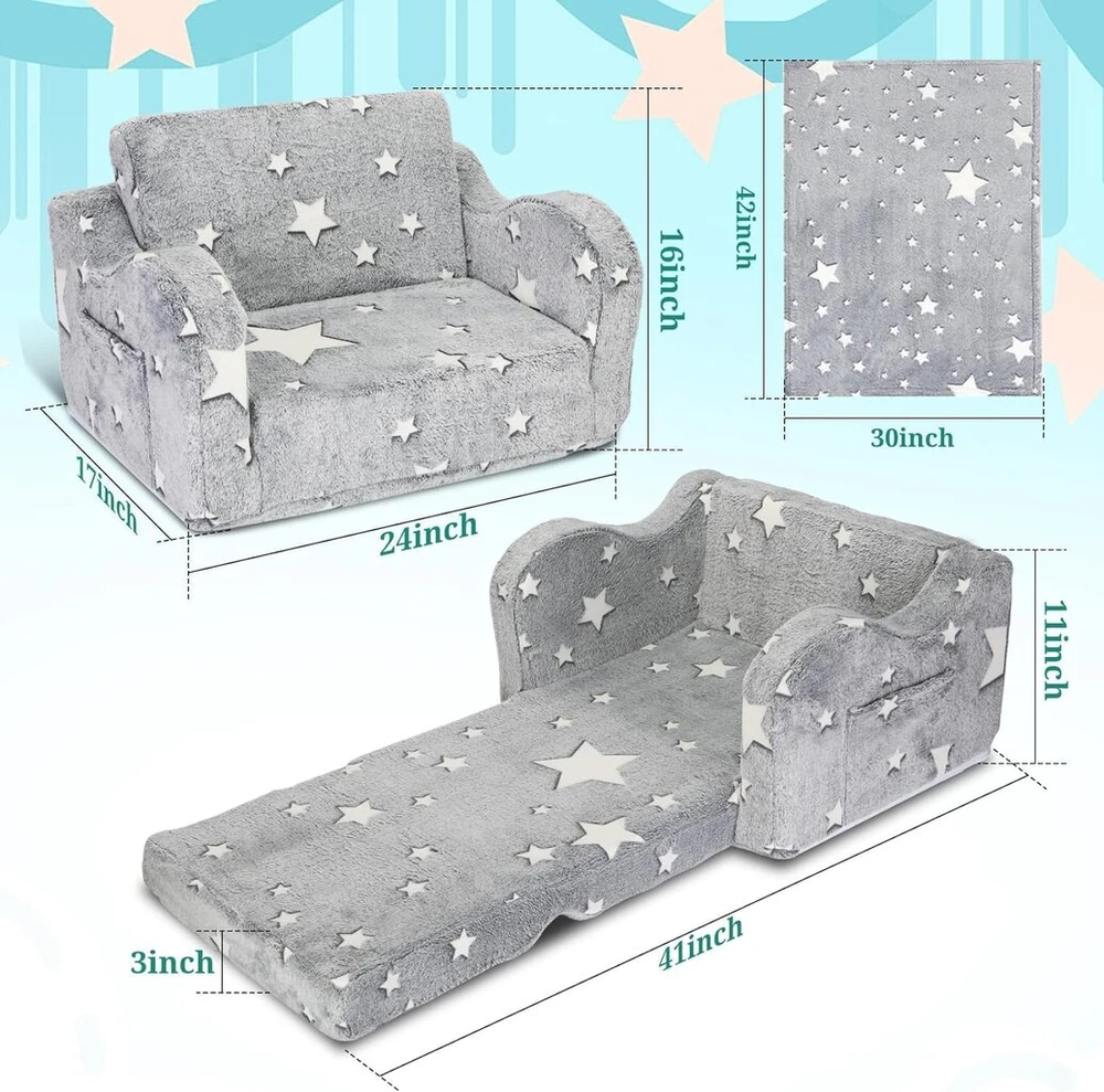 TV staliukas Hb.ye vaikiška sofa-lova mini kėdė 2-in-1 sulankstoma vaikiška kėdė poilsio kėdė minkšta kėdė (pilka)