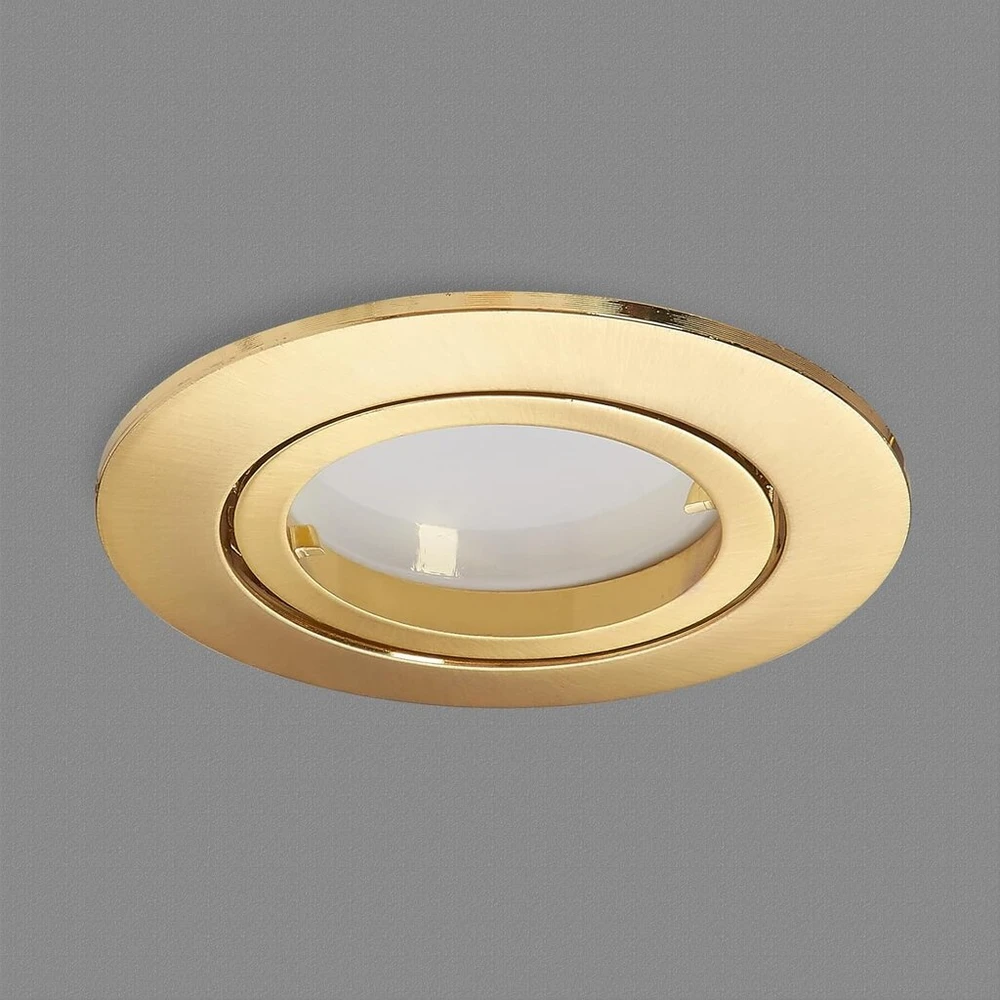 Hcfei Led įleidžiamas prožektorius, reguliuojamas, matinis aukso spalvos, apvalus, pasukamas, 5 W, plokščias, 230 V, įleidžiamas prožektorius, 68 mm gręžimo skylė, 120° spindulio kampas, šilta balta, 3000 K (6 vnt.)