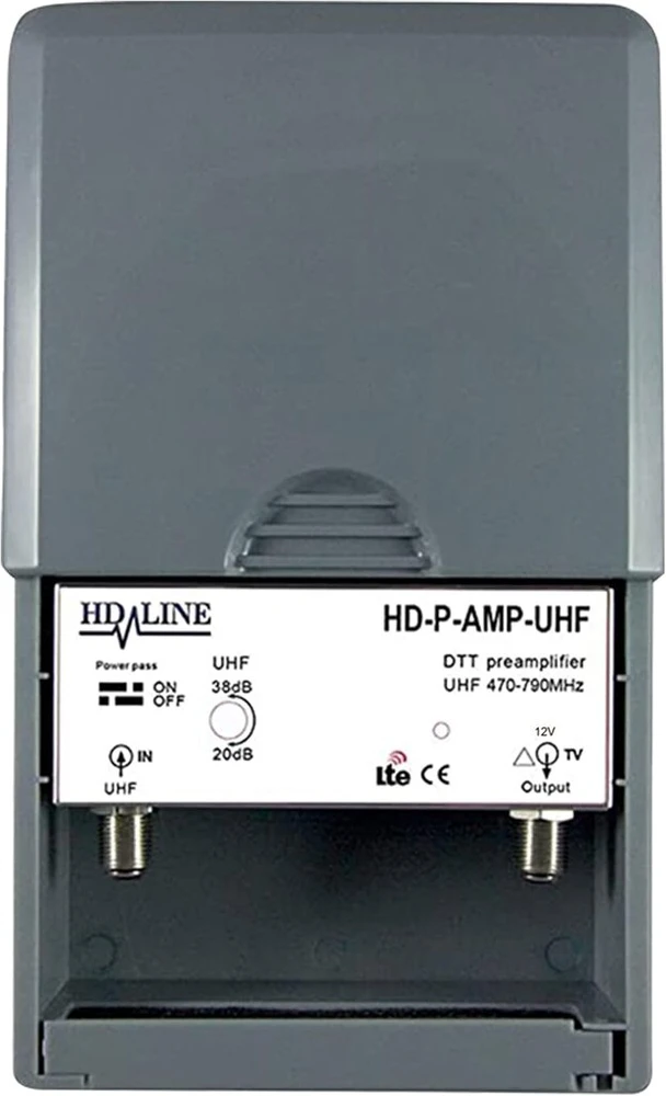 Šakotuvas Hd-line hd-p-amp-uhf tnt antžeminis uhf stulpo priešstiprintuvas 38db stiprinimo pilkas