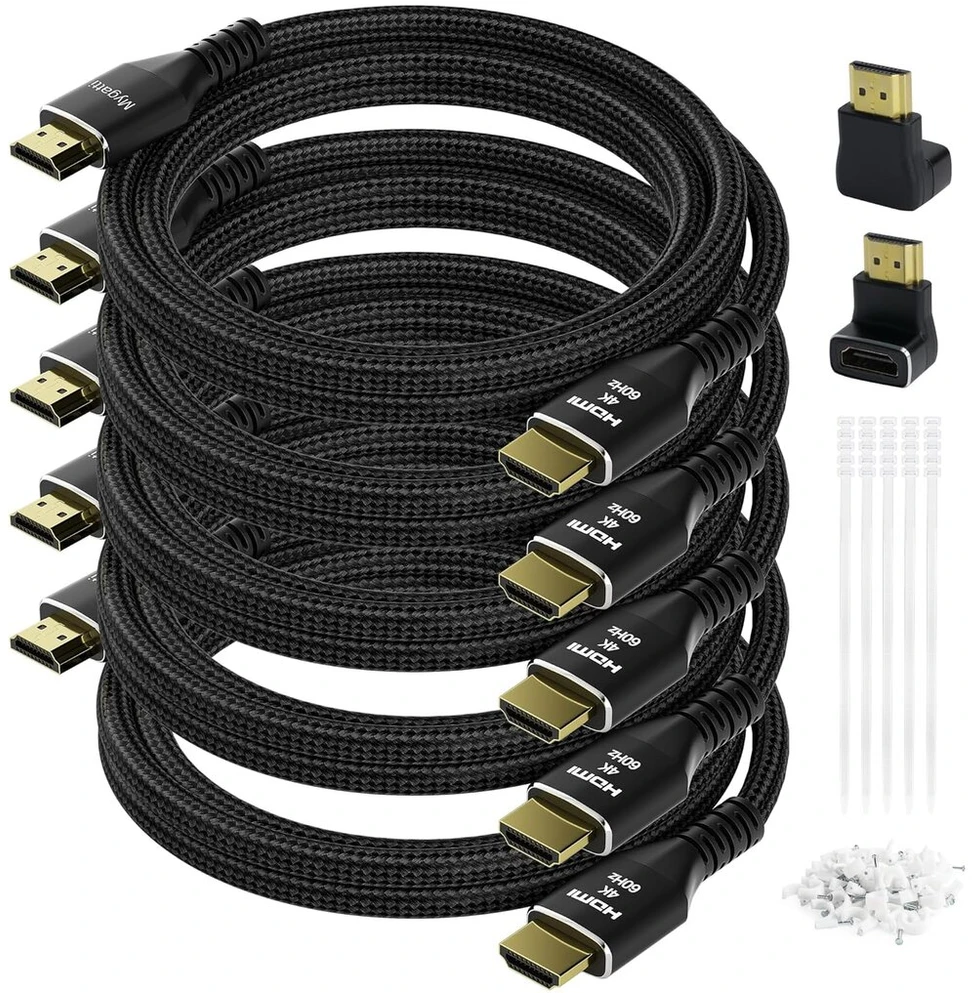 Hdmi 2.0 Kabelių Rinkinys 2m - 5 vnt., 4k@60hz, Pintas Nailonas