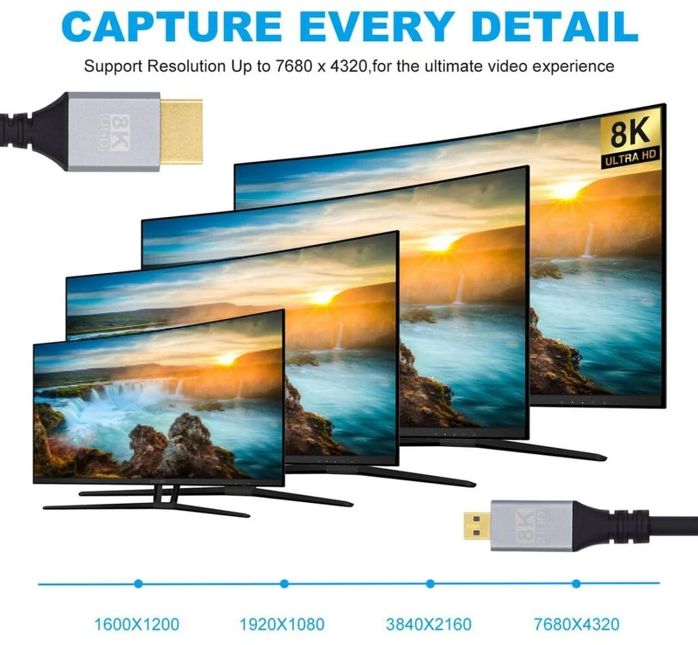Hdmi 2.1 kabelis 0.5m, Micro Hdmi - Hdmi, 8k 60hz, 4k 120hz