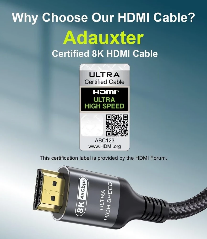 Hdmi 2.1 kabelis 6m, 8k/4k, 48gbps, Earc, Hdr10+, suderinamas su žaidimų Pc ir Tv