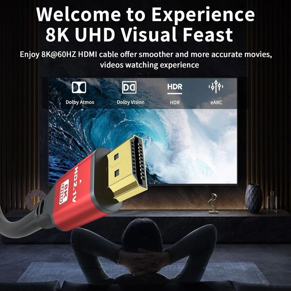 Hdmi 2.1 Kabelis 8k 0.5m, 48gbps, Hdr, Earc, Dts:x