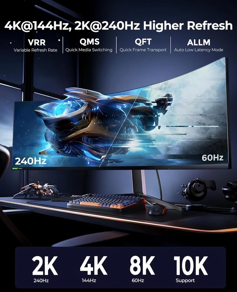 Hdmi 2.1 Kabelis 8k, 2m, 48gbps, Earc, Hdr10, Dolby Atmos