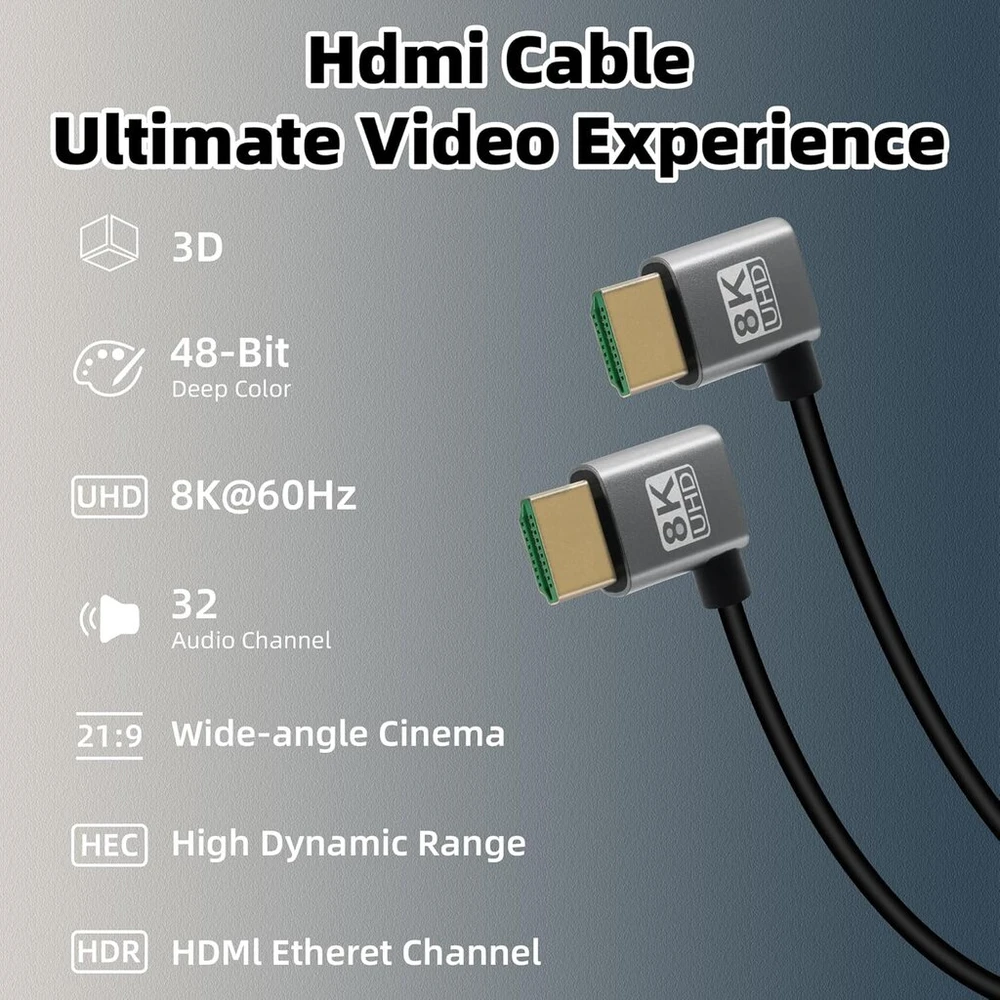 Hdmi kampinis laidas 8k 48gbps, 0.5m