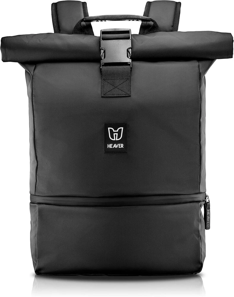 Heaver® kuprinė, rolltop, juoda su skyriumi batams ir nešiojamam kompiuteriui, skirta vyrams ir moterims, lanksti talpa iki 28 l, atspari vandeniui, skirta sportui, laisvalaikiui, universitetui, kelionėms ir darbui