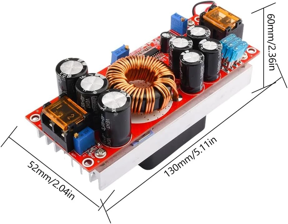 Heemol Dc-dc Boost konverterio modulis 1200w 20a Dc10-60v automobilinis nuolatinės srovės stiprintuvas su aušinimo ventiliatoriumi